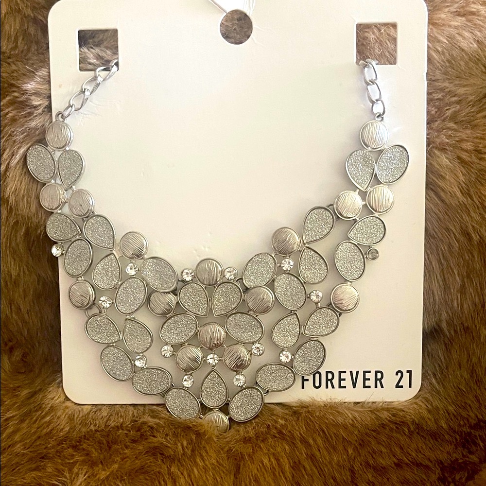 Forever 21 Silver Floral Statement Necklace